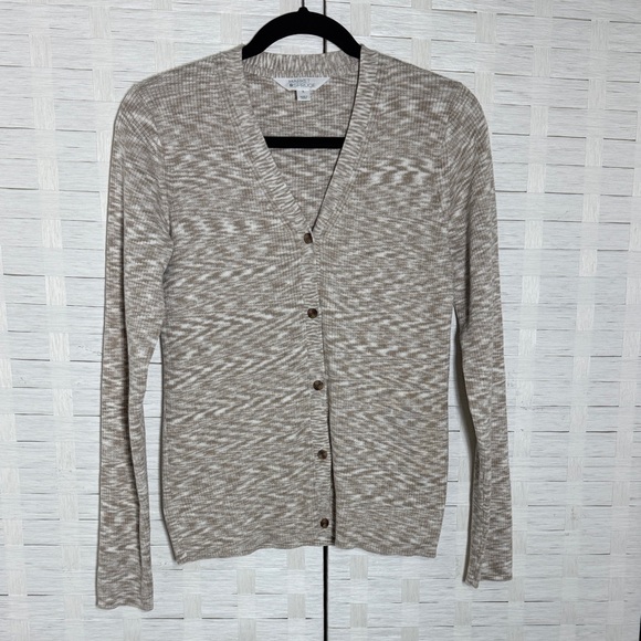 Market & Spruce Sweaters - Market & Spruce Marbled Tan & Cream V-Neck Button Down Cardigan Size Medium